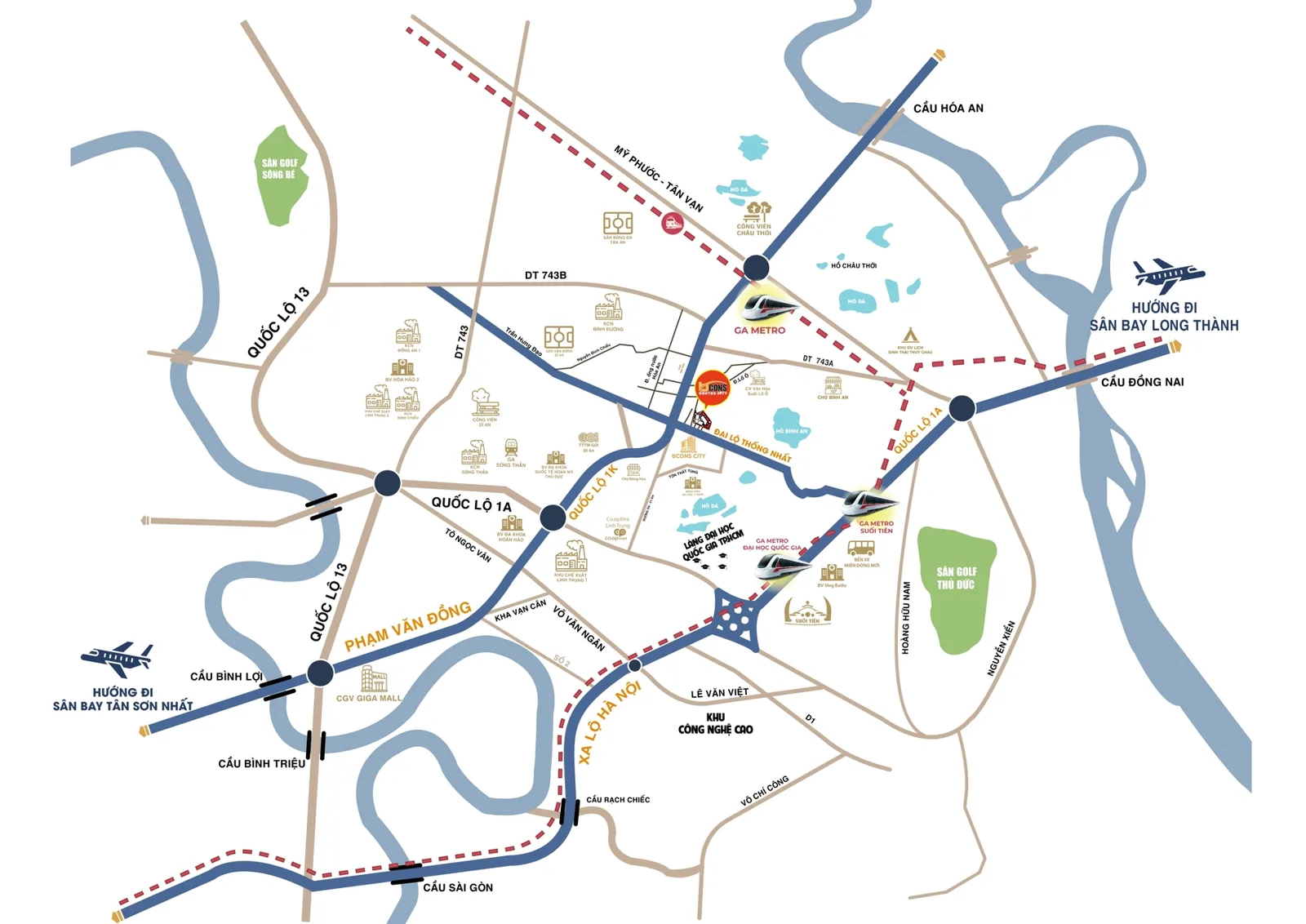 Bản đồ vị trí và kết nối Bcons Center City